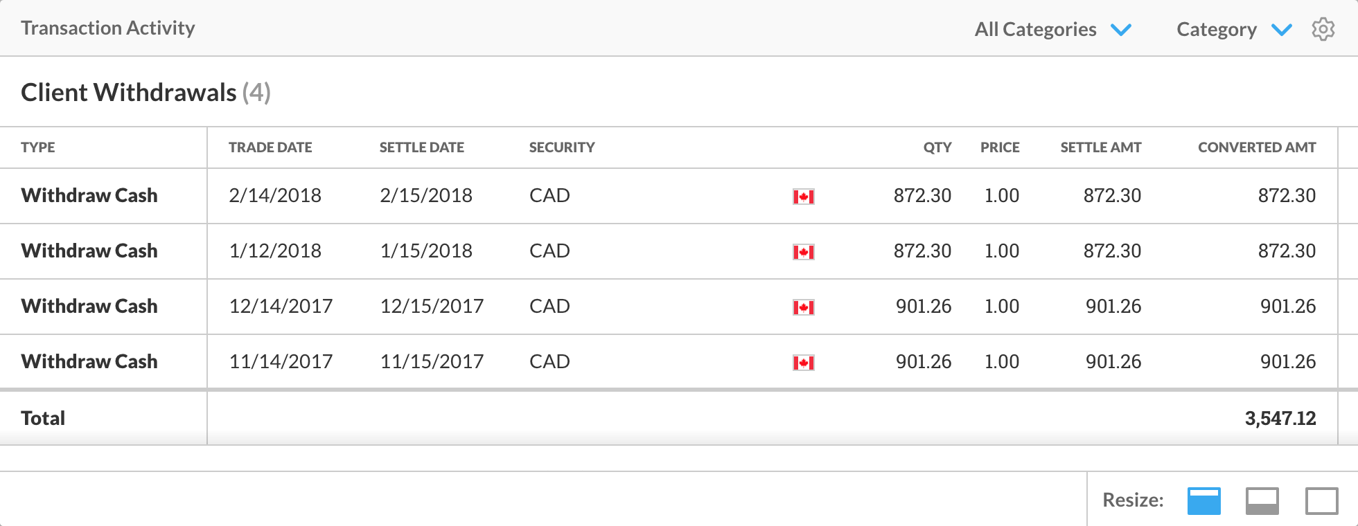 Transaction Activity